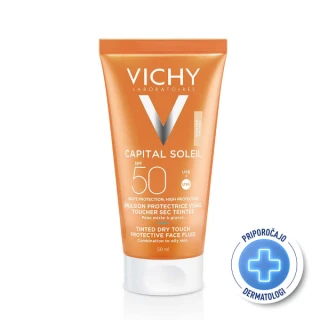 Vichy Ideal Soleil obarvani dry touch fluid za obraz SPF 50, 50 ml