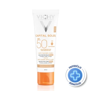 Vichy Ideal Soleil obarvana zaščitna krema 3 v 1 SPF 50+ proti temnim lisam, 50 ml