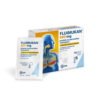 Fluimukan 600 mg, prašek za peroralno raztopino z okusom medu in limone