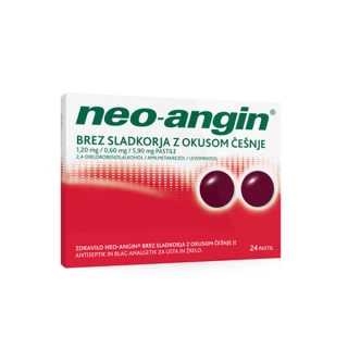 Neo-angin brez sladkorja z okusom češnje 1,20 mg/0,60 mg/5,90 mg pastile