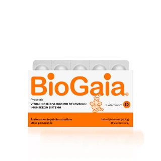  BioGaia Protectis D3, žvečljive tablete z okusom pomaranče, 30 tablet
