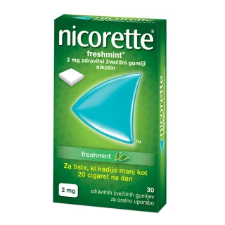 Nicorette Freshmint 2 mg zdravilni žvečilni gumiji