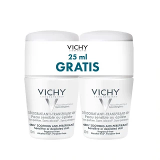 Vichy deodorant roll on za zelo občutljivo in depilirano kožo, 24 ur, 50 ml, dvojno pakiranje, 25 ml gratis