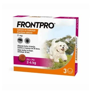 FRONTPRO 11 mg, žvečljive tablete za pse 2–4 kg, 3 tablete