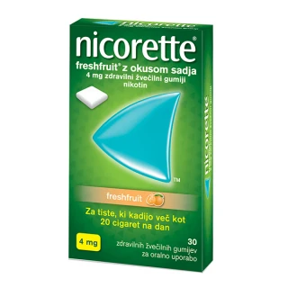 Nicorette Freshfruit z okusom sadja 4 mg, 30 zdravilnih žvečilnih gumijev