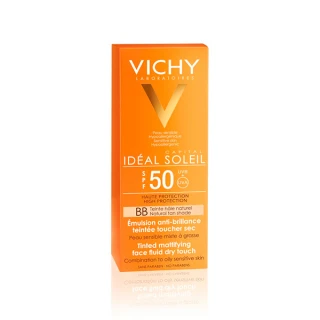 Vichy Ideal Soleil obarvani dry touch fluid za obraz SPF 50, 50 ml