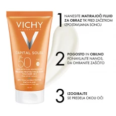 Vichy Ideal Soleil Dry touch emulzija za obraz SPF 50+, 50 ml